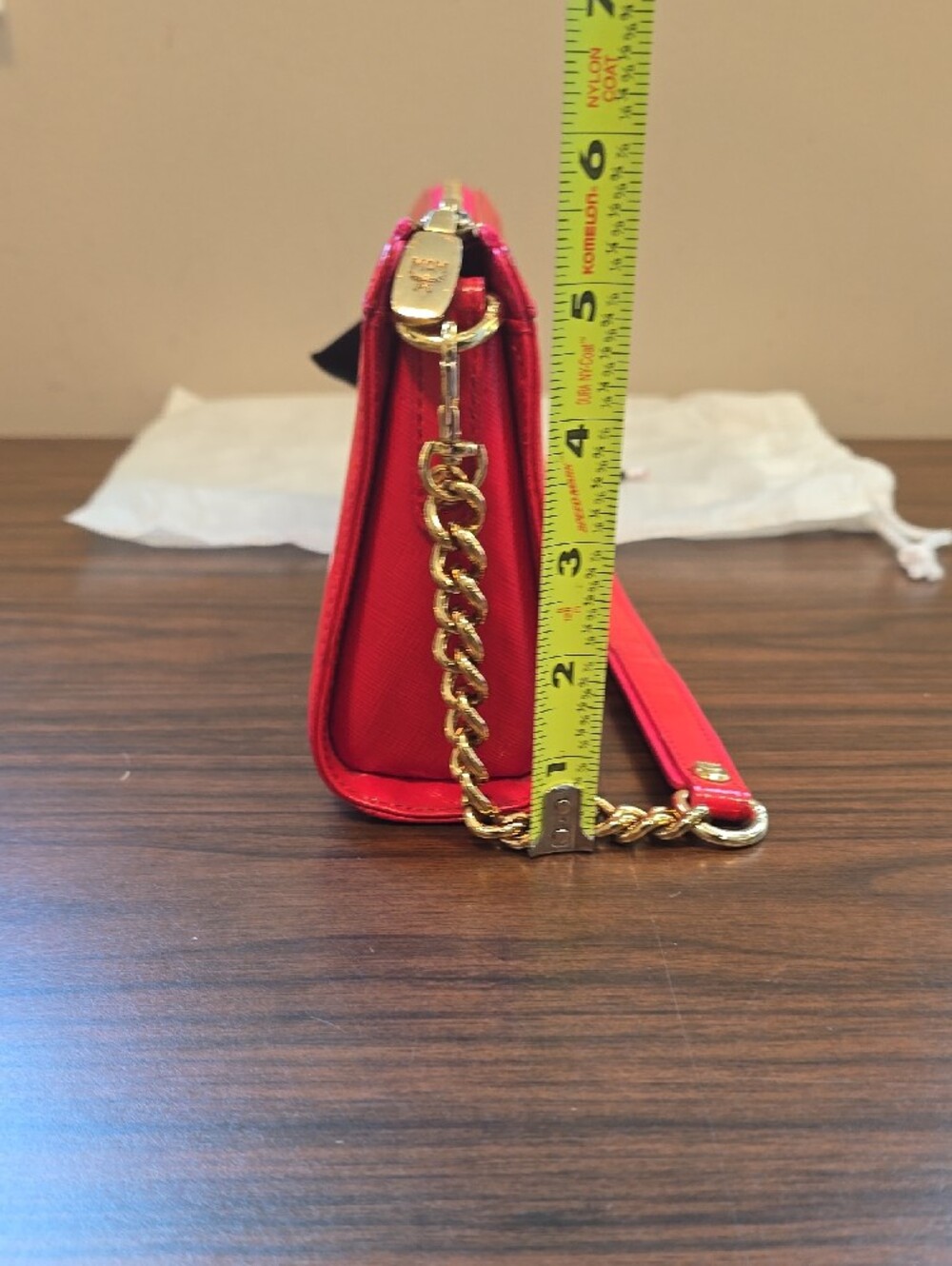 MCM Coral-Red Leather Shoulder Bag with Gold Chain - Picture 8 of 9